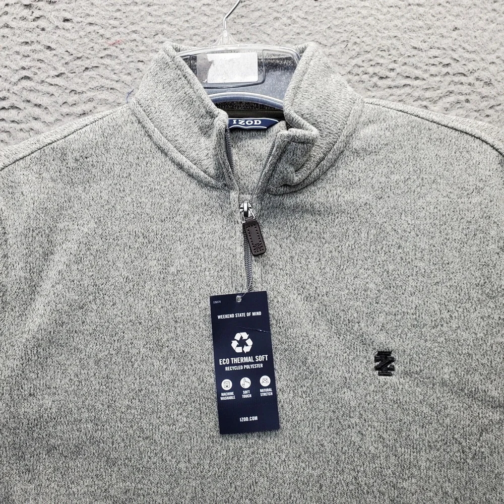 IZOD Golf Eco Thermal Soft Knit Fleece Sweater Mens S Gray Quarter Zip Pullover